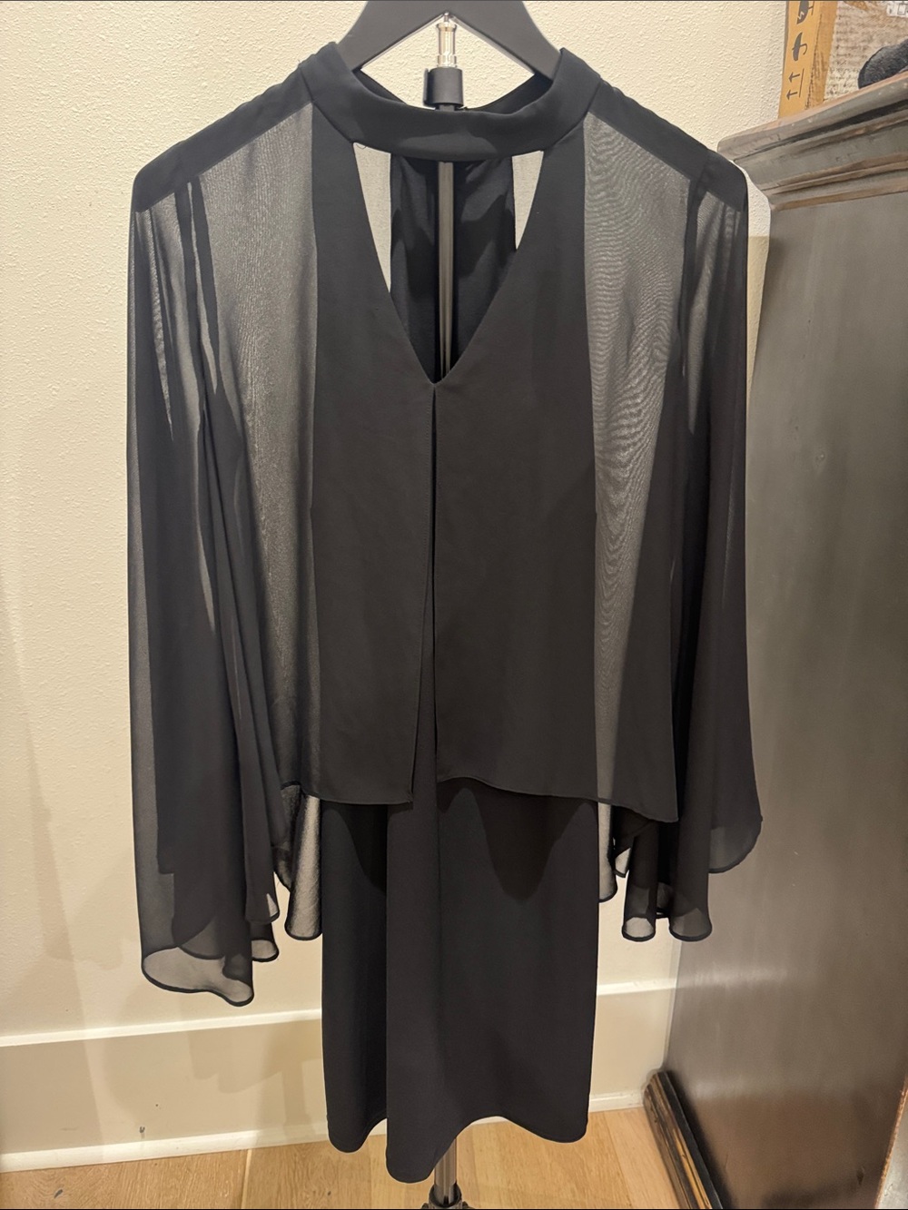 Laundry By Shelli Segal Black Sheer Cape Evening Dress